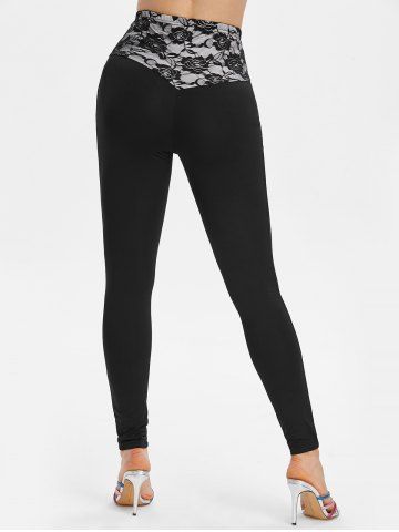

Mock Button Lace Panel Skinny Leggings, Black