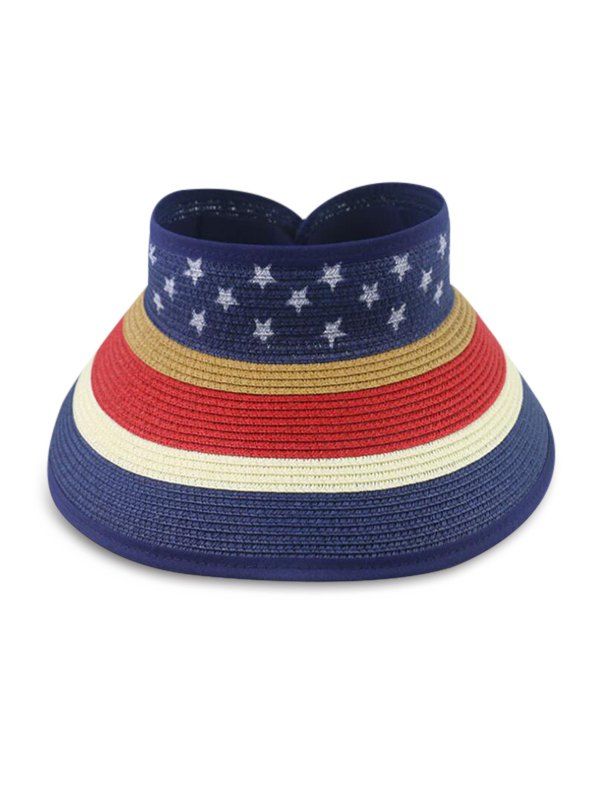 

Star And Striped Foldable Visor Straw Hat, Blue