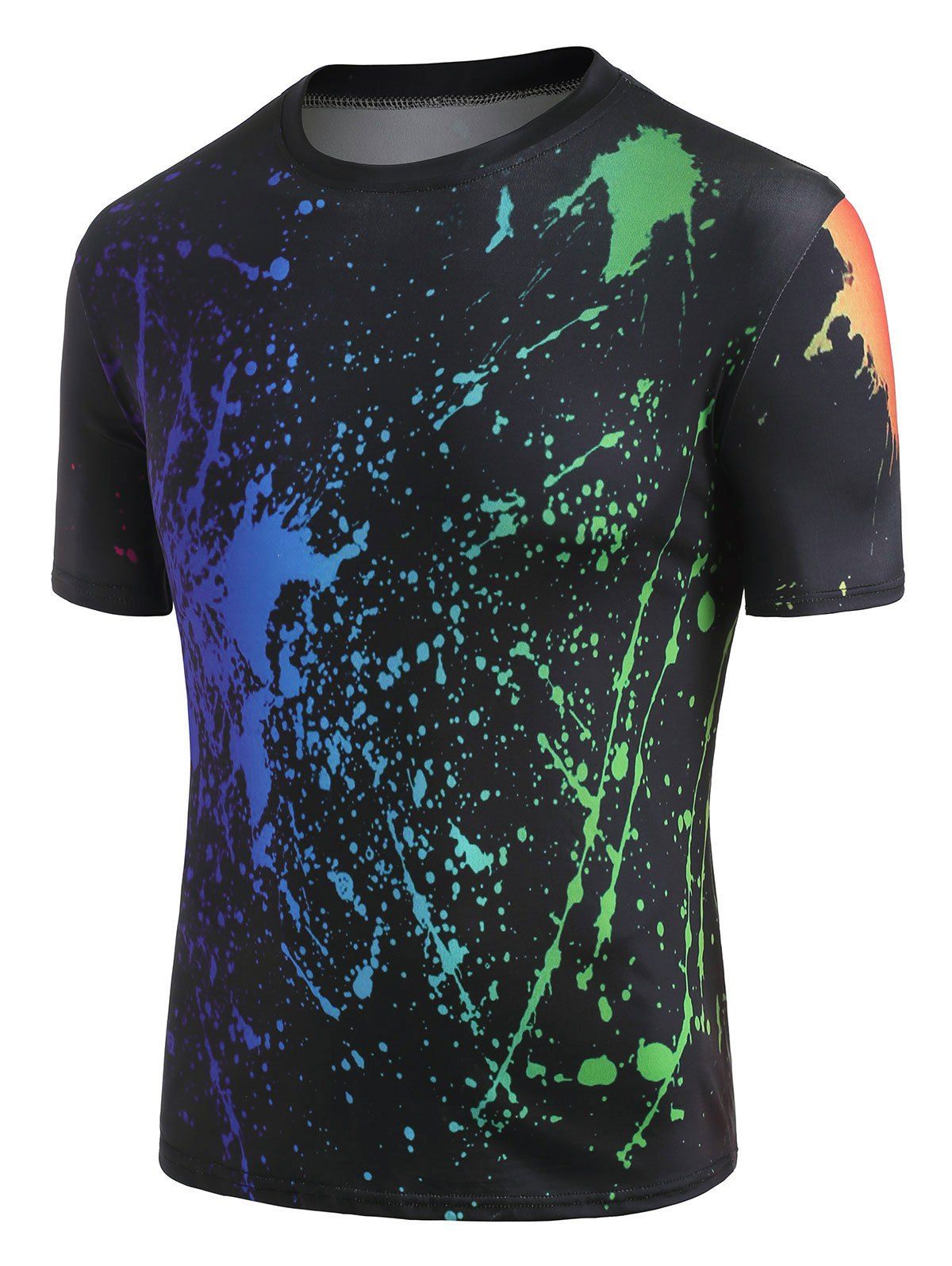 

Splatter Paint Print Crew Neck Short Sleeve T Shirt, Black