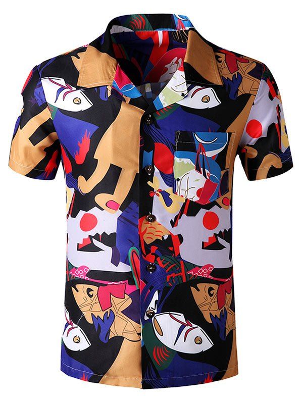 

Graphic Print Pocket Patch Shirt, Multi-b