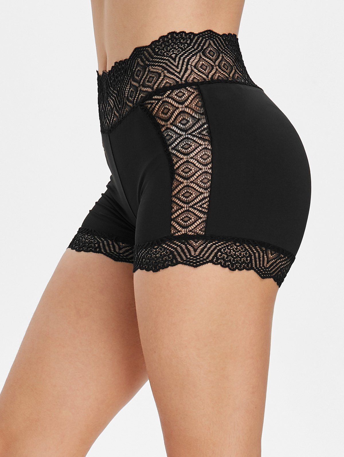 

Lace Insert Stretch Short Leggings, Black