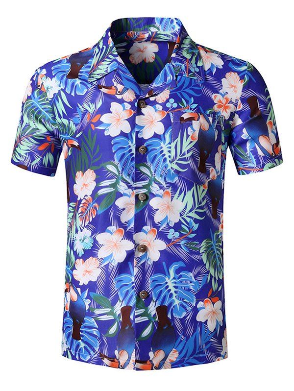 

Tropical Flower Leaf Printed Beach Shirt, Multi-a