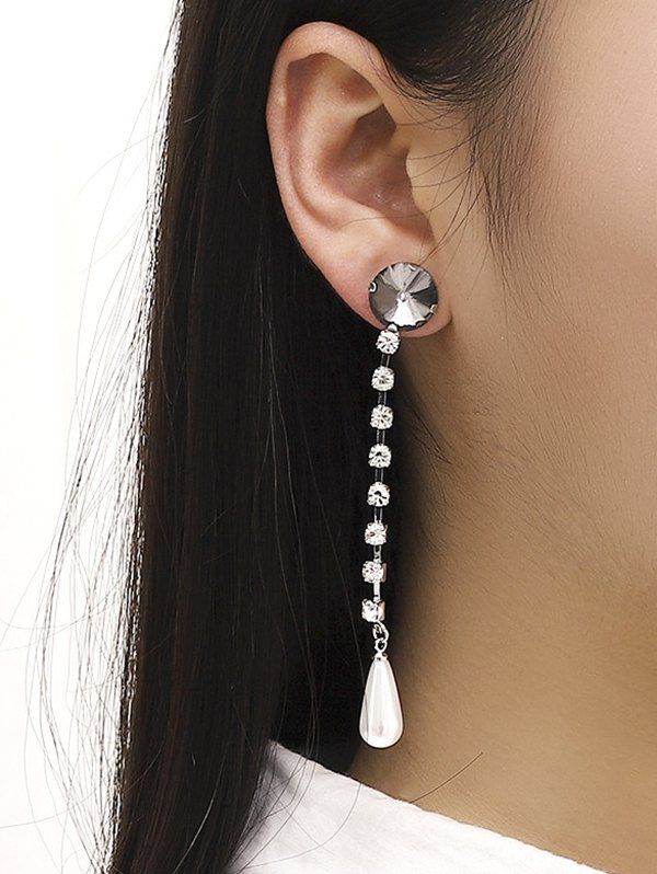 

Rhinestone Alloy Long Dangle Earrings, Silver