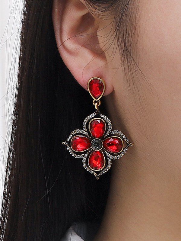 

Flower Shape Baroque Drop Earrings, Red wine