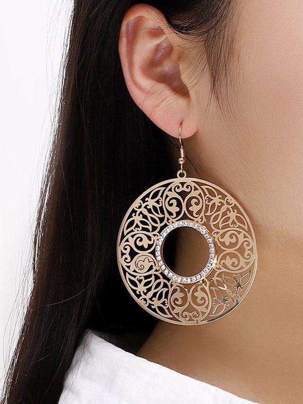 

Alloy Hollow Out Round Drop Earrings, Golden