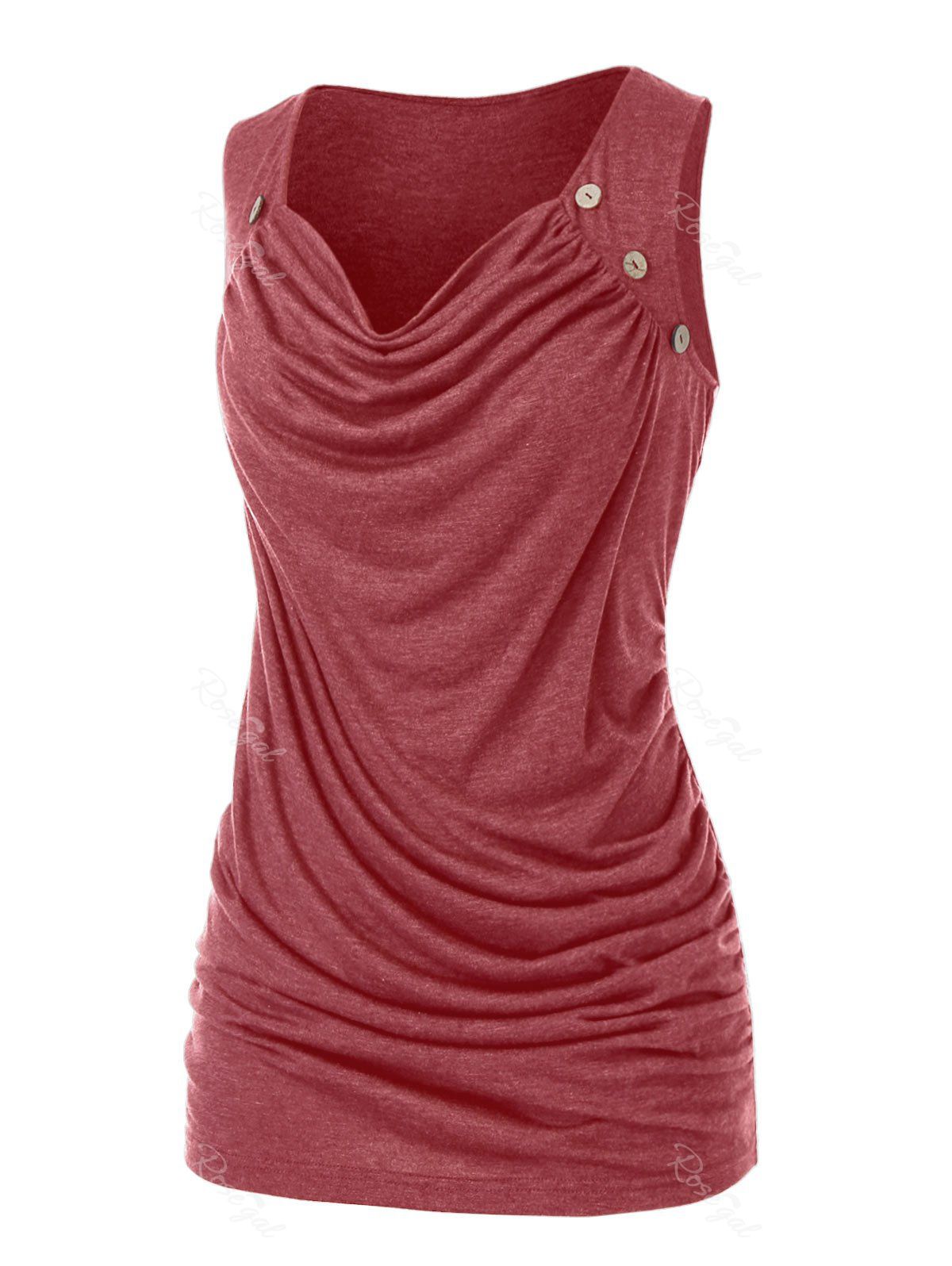 

Plus Size Draped Ruched Mock Button Tank Top, Cherry red