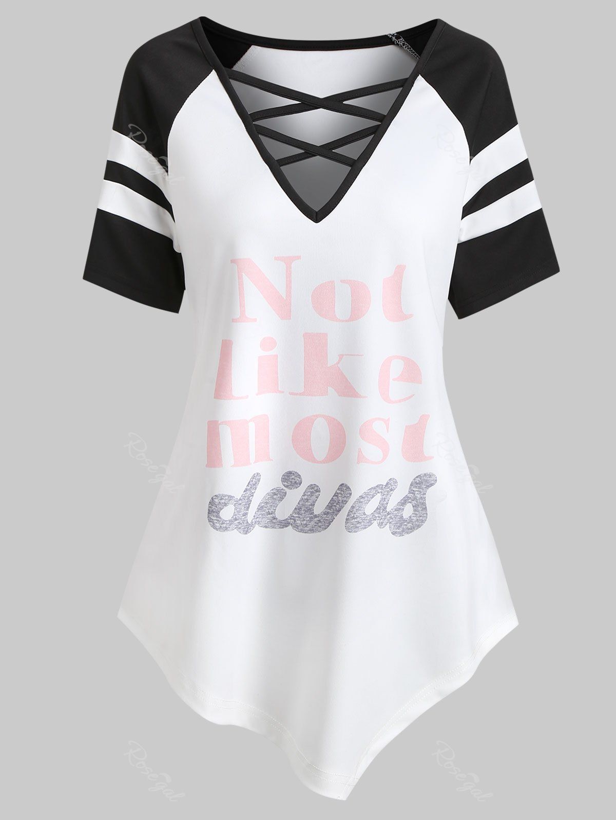 

Plus Size Crisscross Slogan Print Baseball T Shirt, White