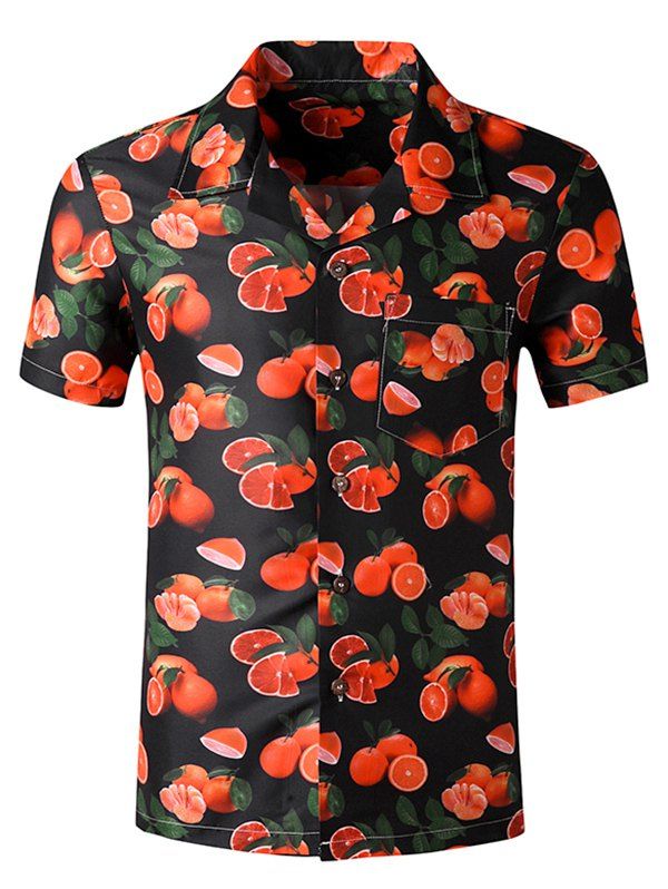 

Orange Pattern Pocket Beach Shirt, Multi