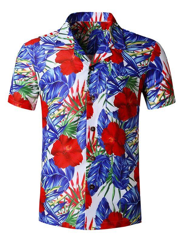 Cheap Wildflower Print Pocket Beach Short Sleeve Shirt  