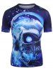 Skull With Headphone Graphic Crew Neck Casual T Shirt -  