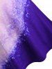 Mock Buttons Galaxy Printed Lace Panel Plus Size Tank Top -  