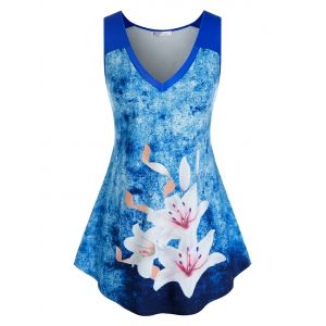 

Plus Size Tie Dye Floral Print Tank Top, Light blue