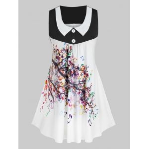 

Plus Size Printed Peter Pan Collar Tank Top, White