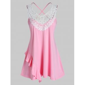 

Plus Size Embroidery Criss Cross Tank Top, Pig pink