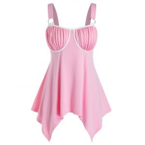 

Plus Size Ruched Cupped Handkerchief Backless Tank Top, Pink