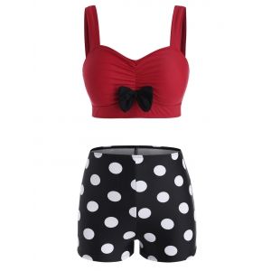 

Polka Dot Print Bow Padded Tankini Set, Red