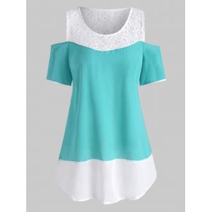 

Plus Size Lace Panel Open Shoulder Blouse, Celeste