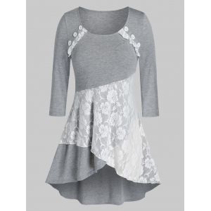 

Plus Size Lace Button High Low Layered Top, Gray
