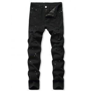 

Paint Splatter Destroyed Tapered Jeans, Black