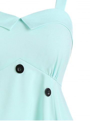 

Buttons Asymmetric A Line Tank Top, Aquamarine