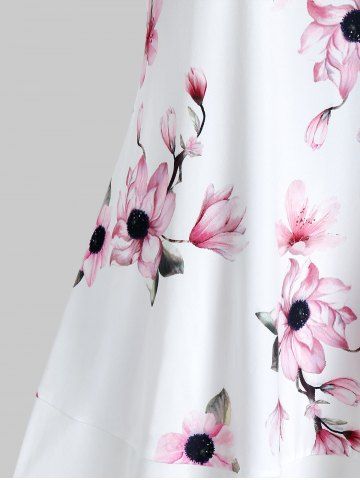 

Plus Size O Ring Floral Print Strappy Tank Top, White