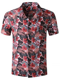 Tropical Leaf Print Pocket Beach Shirt - MULTI - XS