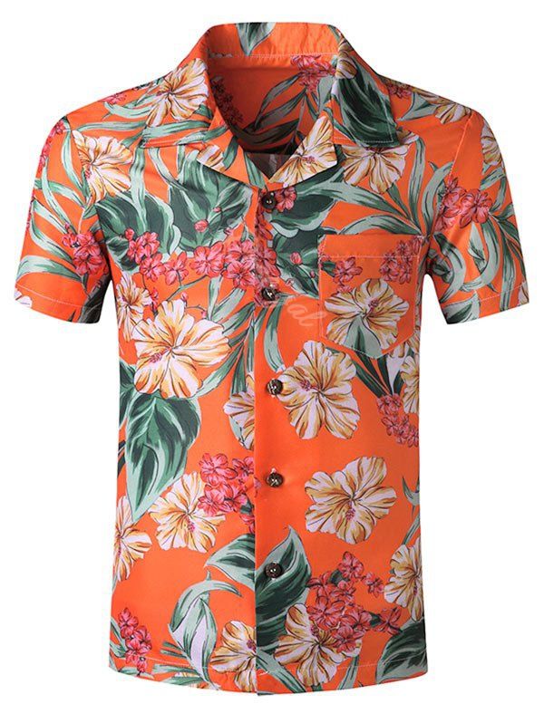 Outfit Wildflower Leaf Print Pocket Hawaii Short Sleeve Shirt  