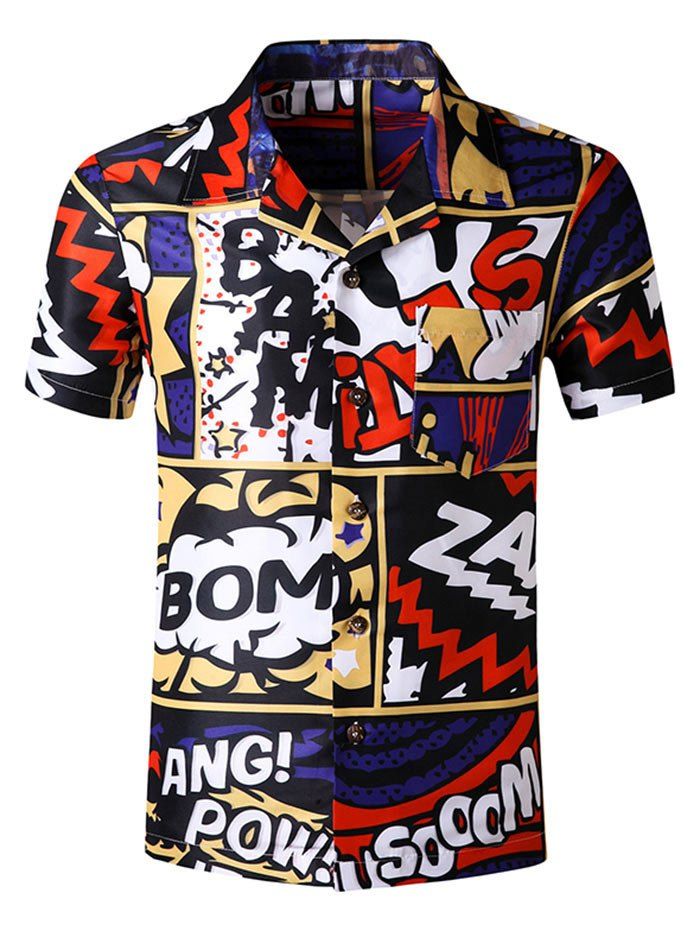 

Graphic Print Pocket Patch Shirt, Multi-a