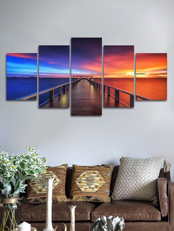 

Ocean Sunset Bridge Pattern Unframed Split Paintings, Multi-a