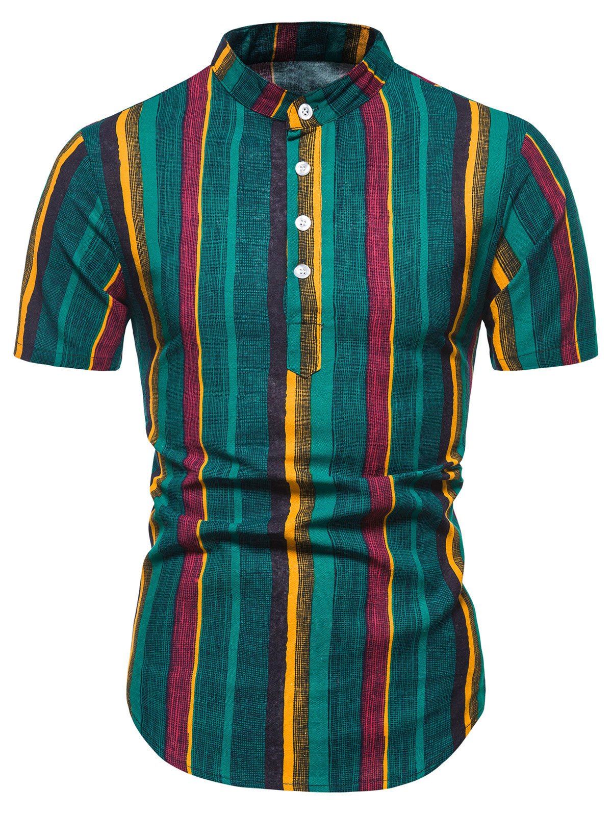 

Vertical Striped Henley Short Sleeve Shirt, Deep green