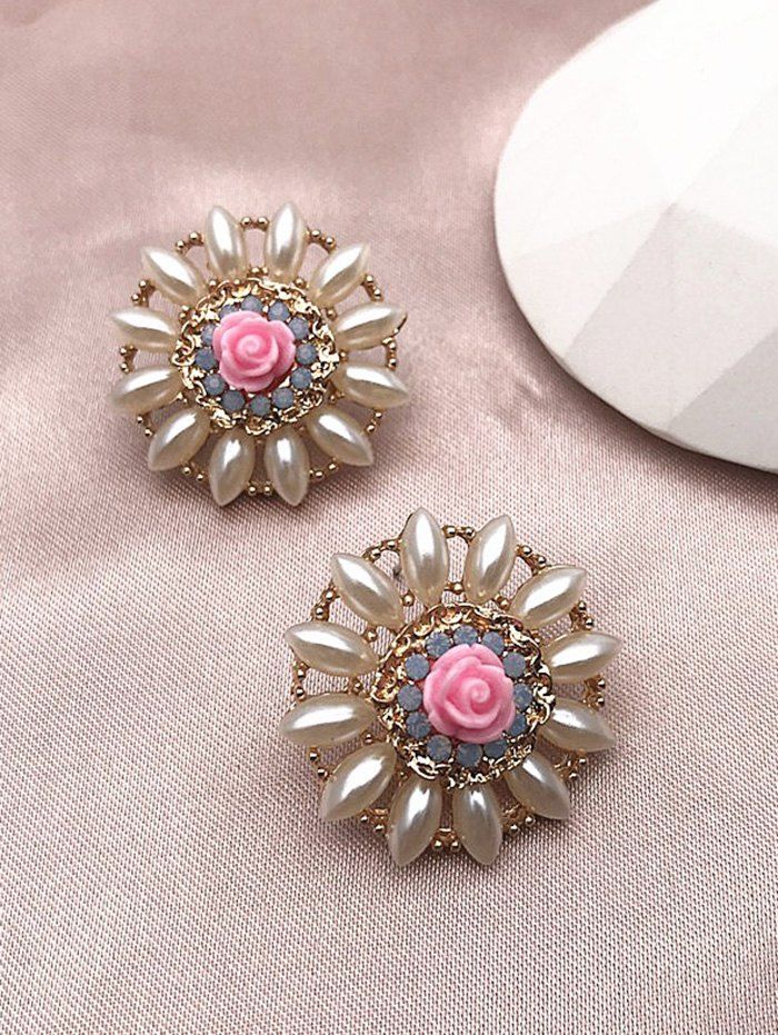 

Flower Faux Pearl Earrings, Golden