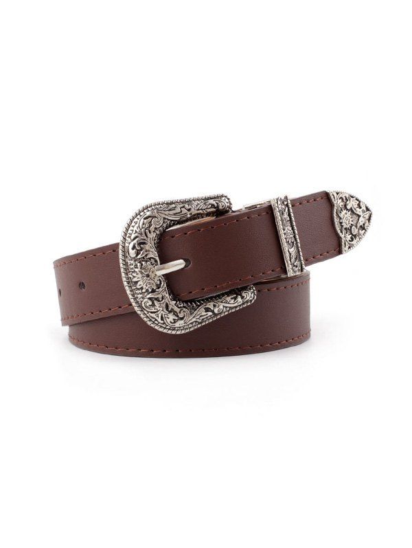 

Flower Curved Buckle PU Belt, Deep coffee