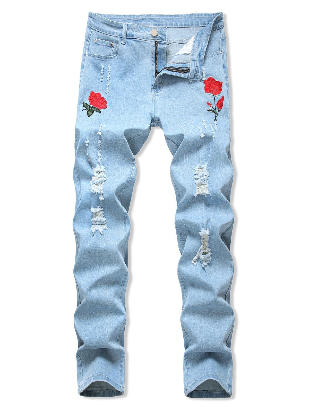 

Floral Embroidery Ripped Design Jeans, Light blue