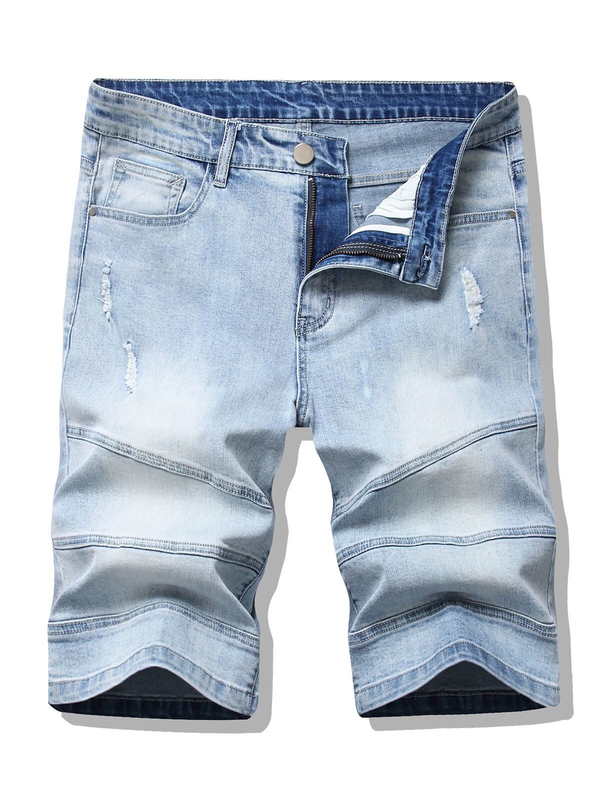 

Destroyed Light Wash Denim Shorts, Light blue