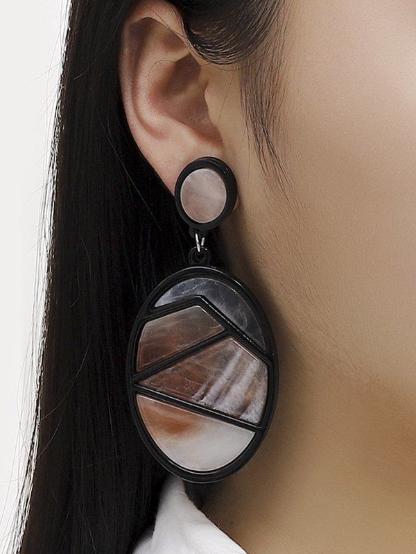 

Oval Patchwork Colorblock Drop Earrings, Coffee