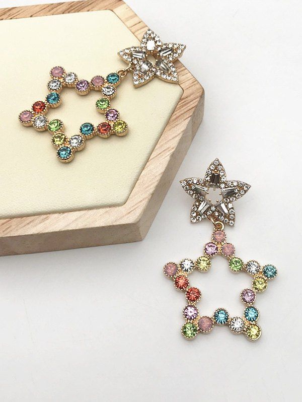 

Colorful Rhinestone Star Shape Drop Earrings, Golden