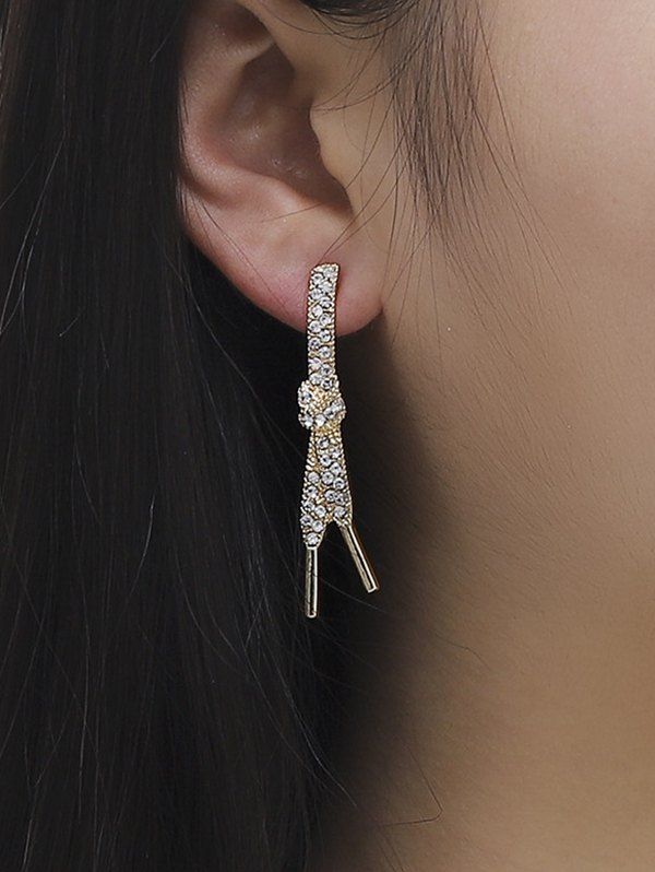 

Shoelace Knot Shape Rhinestone Earrings, Golden