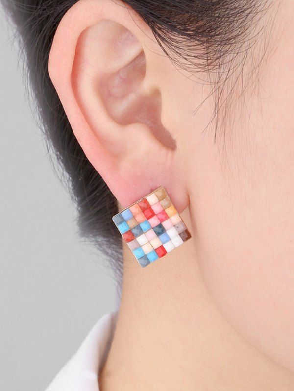 

Colorblock Acrylic Square Stud Earrings, Multi