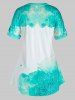 Plus Size Lotus Print Roll Up Sleeve T Shirt -  