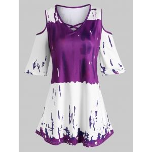 

Plus Size Tie Dye Cold Shoulder T Shirt, Purple