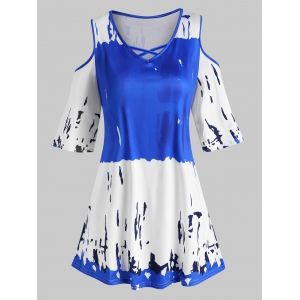 

Plus Size Tie Dye Cold Shoulder T Shirt, Blue