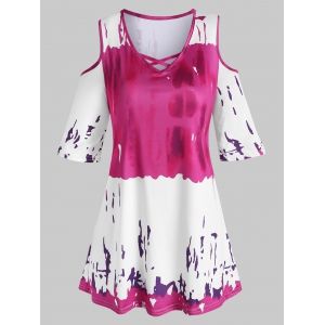 

Plus Size Tie Dye Cold Shoulder T Shirt, Red