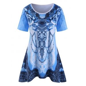 

Plus Size Full Printed Tee, Blue ivy