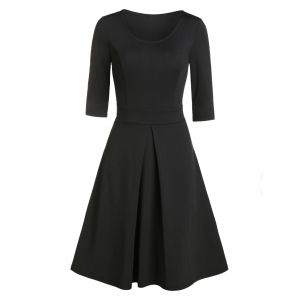 

Solid Color Pleated Casual Dress, Black