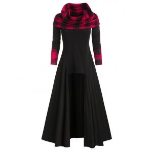 

Plaid Print High Low Convertible Long T-shirt, Black