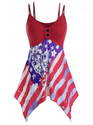 Plus Size American Flag Handkerchief Ruched Dual Strap Cami Top