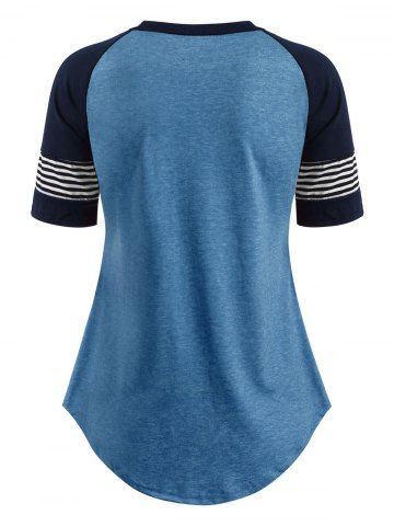 

Striped Raglan Sleeve Topstitching T-shirt, Deep blue