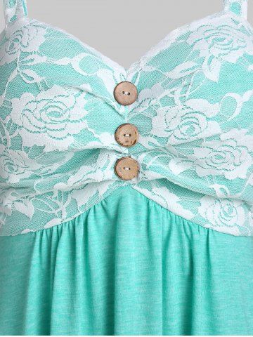 

Sleeveless Lace Insert O-ring Mock Button Dress, Light aquamarine