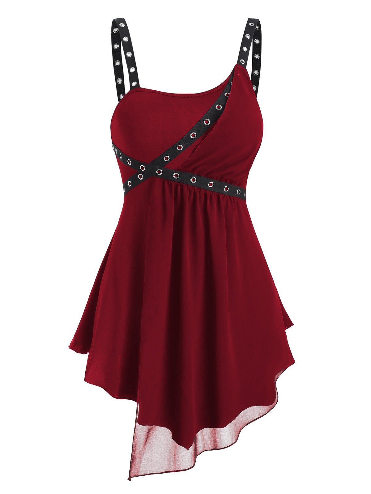 

Grommet Trim Asymmetrical Cami Tank Top, Red wine