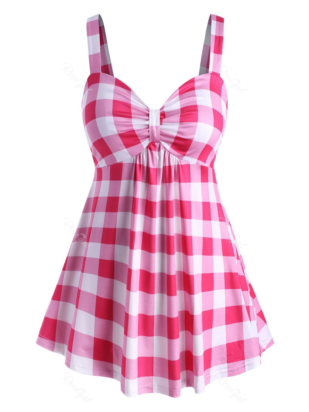

Plus Size Plaid Knot Tank Top, Light pink